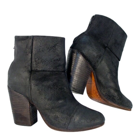 RAG & BONE Classic Newbury $495 Distressed Suede Ankle Boots Heeled Booties 8 - Picture 1 of 7